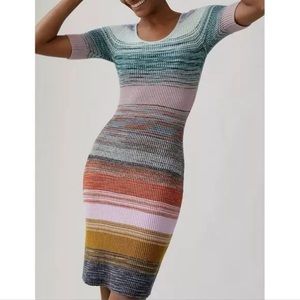 Anthropologie Elodie Space-Dyed Ombre Striped Knit Midi Scoop Neck Sweater Dress